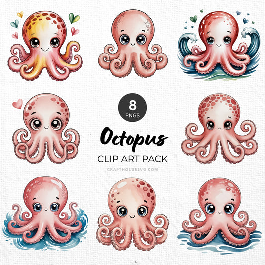 Octopus Clipart Pack Sublimation Bundle PNG
