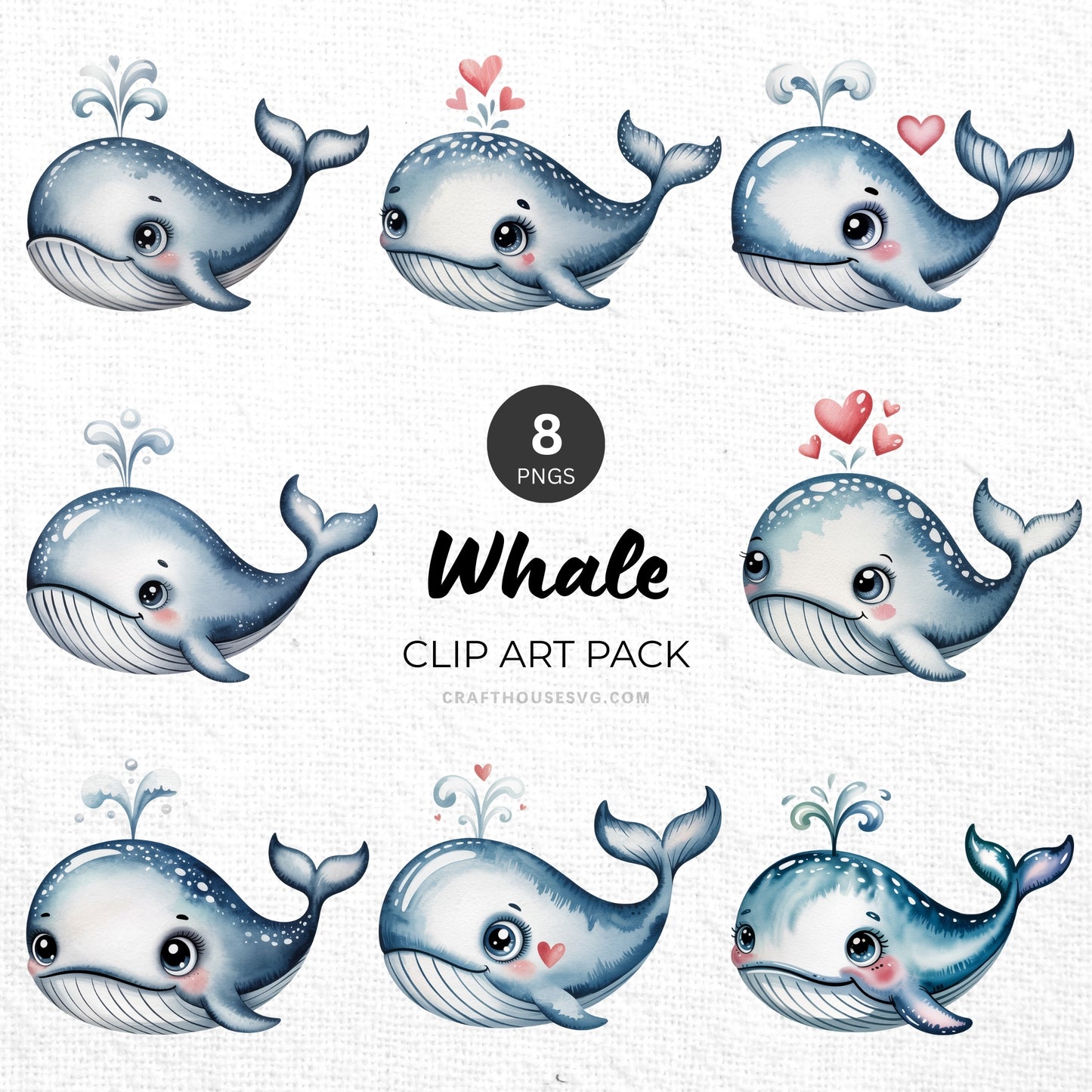 Whale Clipart Pack Sublimation Bundle PNG
