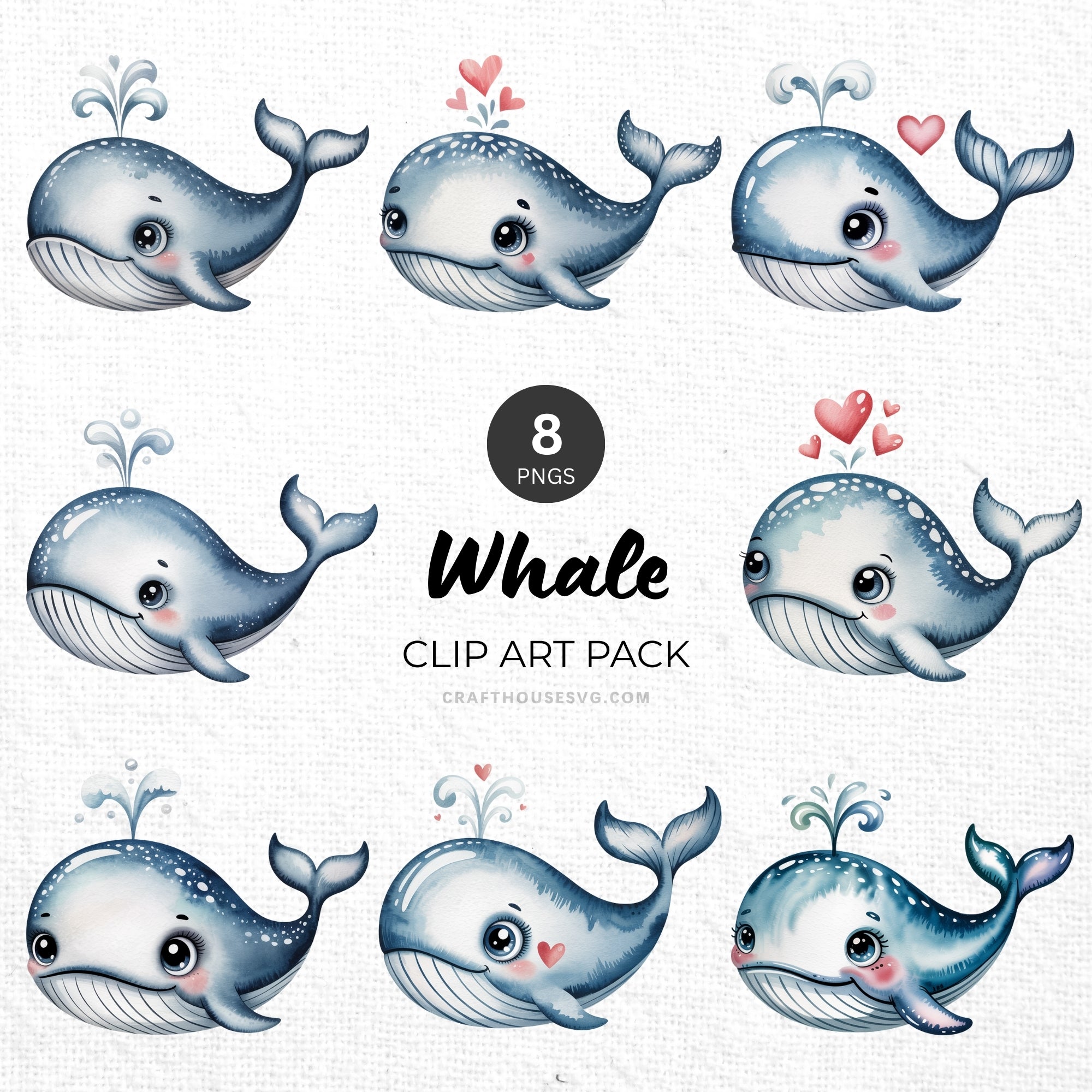 Whale Clipart Pack Sublimation Bundle PNG - Craft House SVG