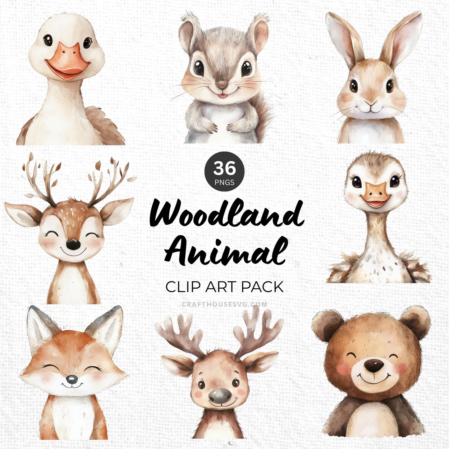 Woodland Animal Portrait Clipart Pack Sublimation Bundle PNG - Craft House SVG