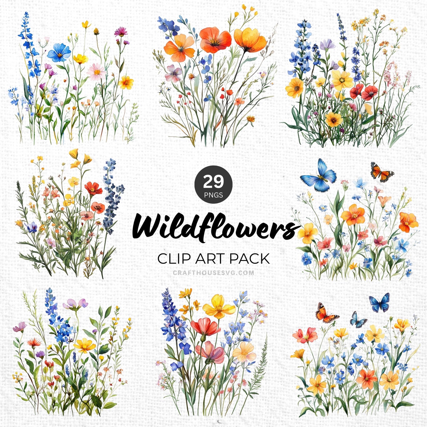 Wildflowers Clipart Pack Sublimation Bundle PNG - Craft House SVG
