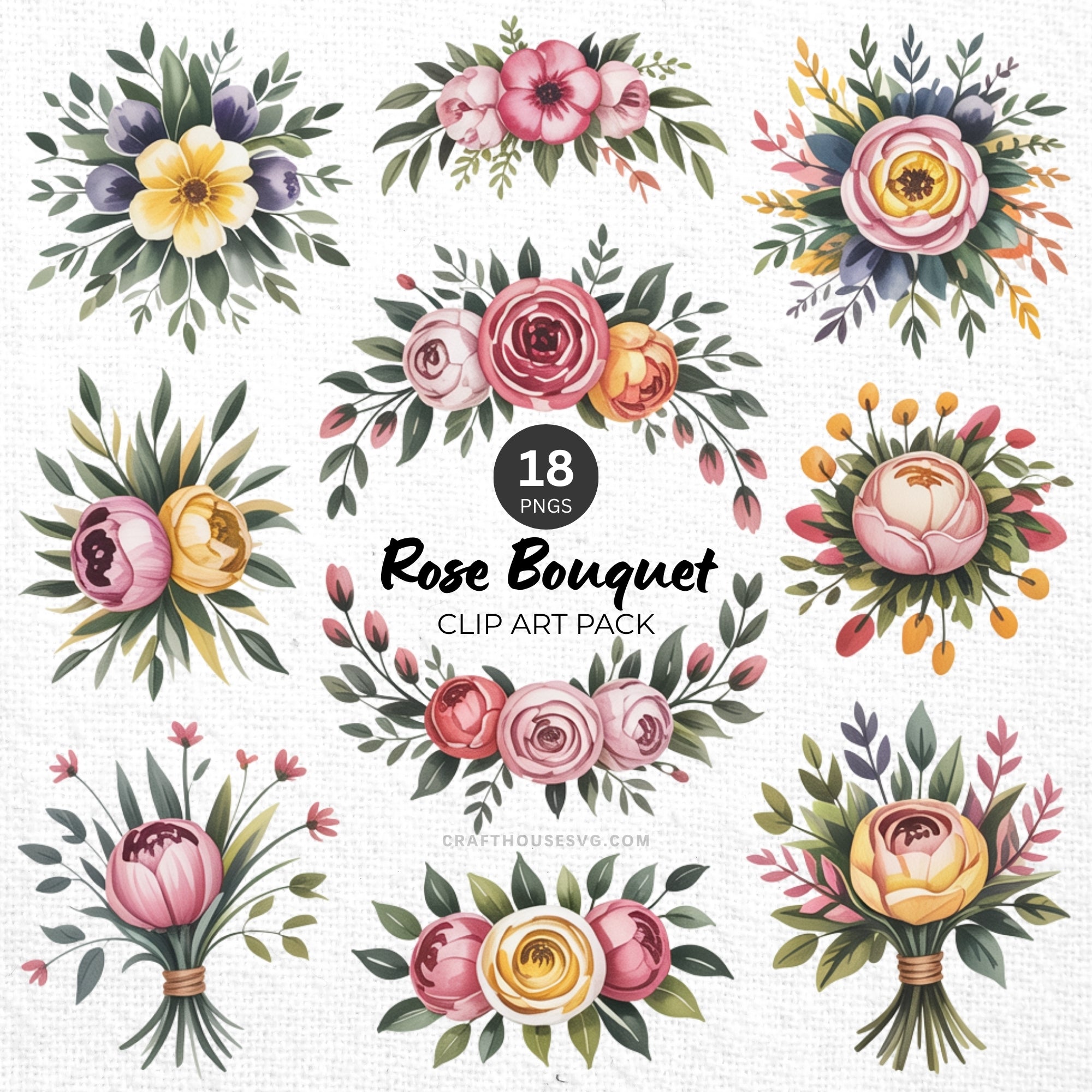 Rose Bouquet Clipart Pack Sublimation Bundle PNG - Craft House SVG