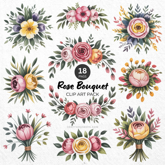 Rose Bouquet Clipart Pack Sublimation Bundle PNG