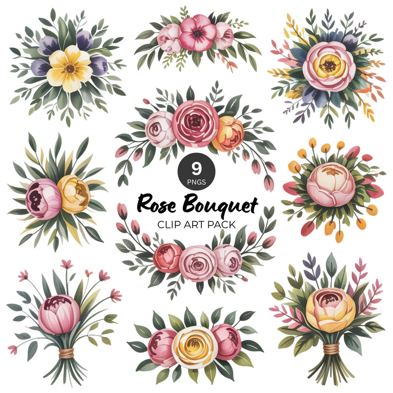 Rose Bouquet Clipart Pack