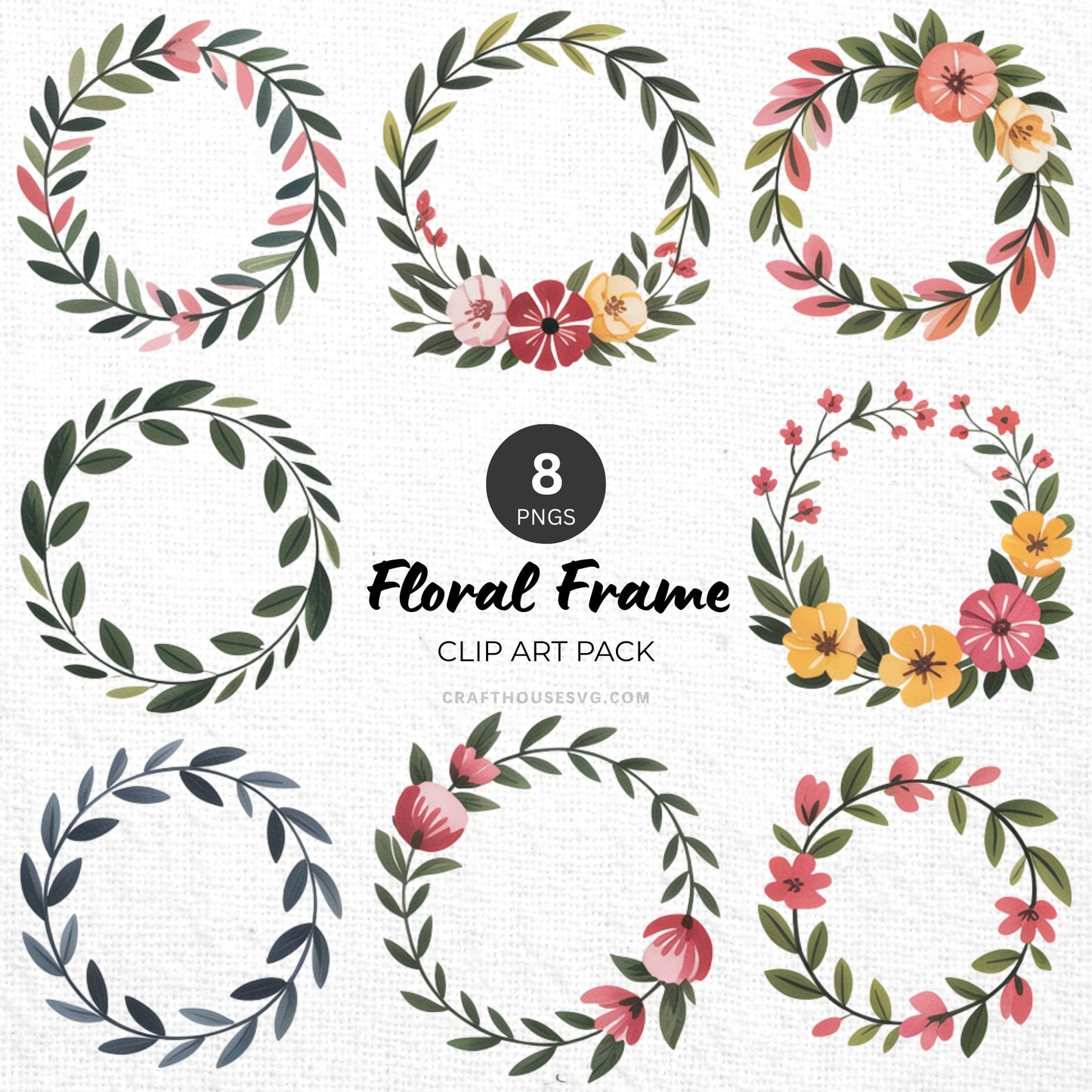 Floral Frame Clipart Pack Sublimation Bundle PNG