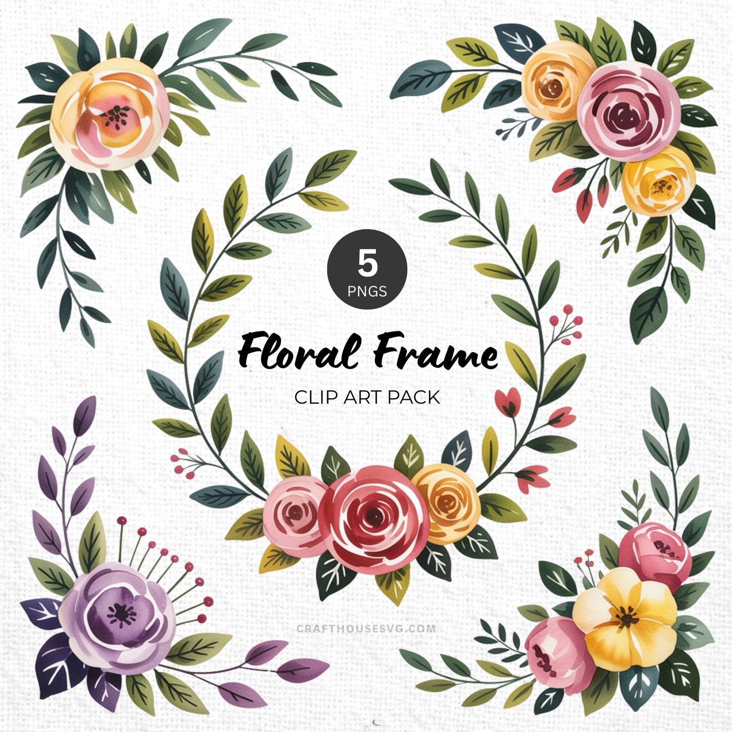 Floral Frame Clipart Pack Sublimation Bundle PNG