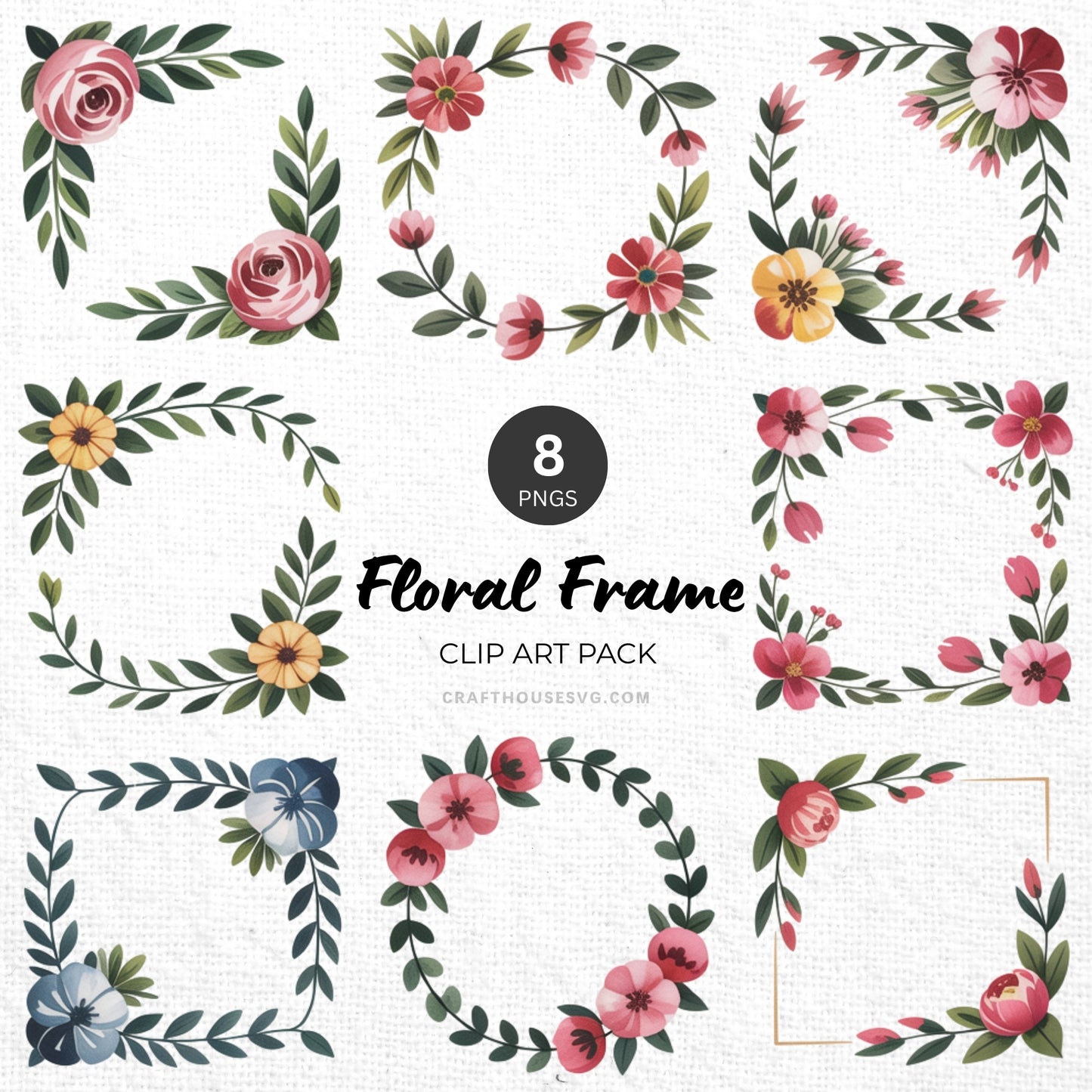 Floral Frame Clipart Pack Sublimation Bundle PNG