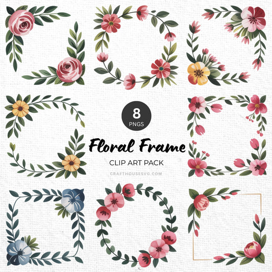 Floral Frame Clipart Pack Sublimation Bundle PNG