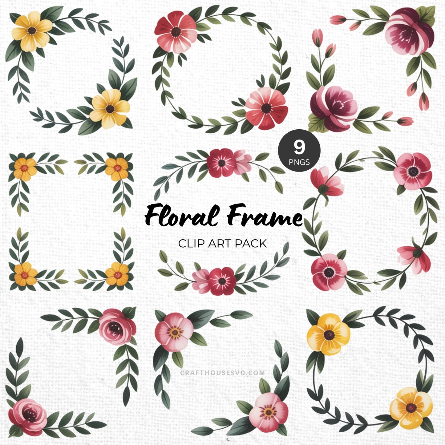 Floral Frame Clipart Pack Sublimation Bundle PNG
