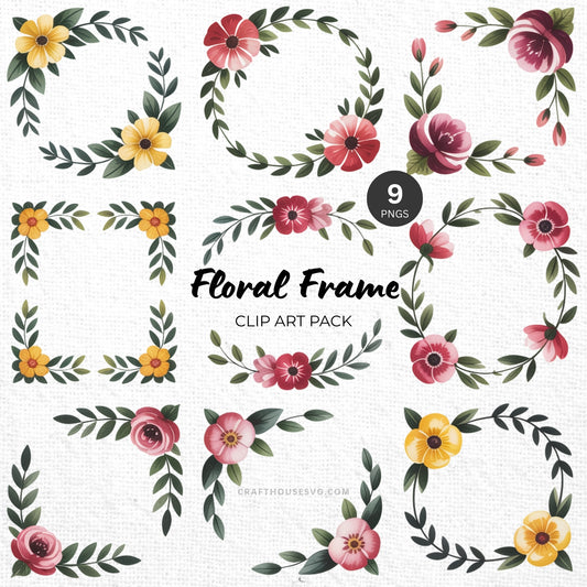 Floral Frame Clipart Pack Sublimation Bundle PNG