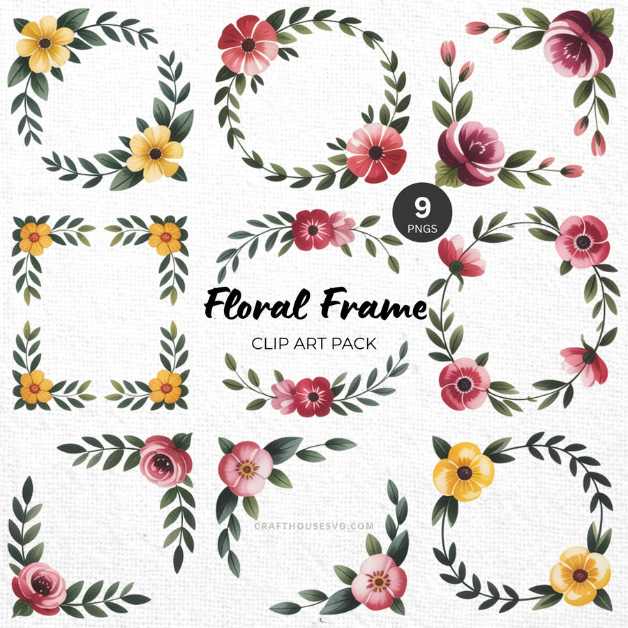 Floral Frame Clipart Pack Sublimation Bundle PNG - Craft House SVG