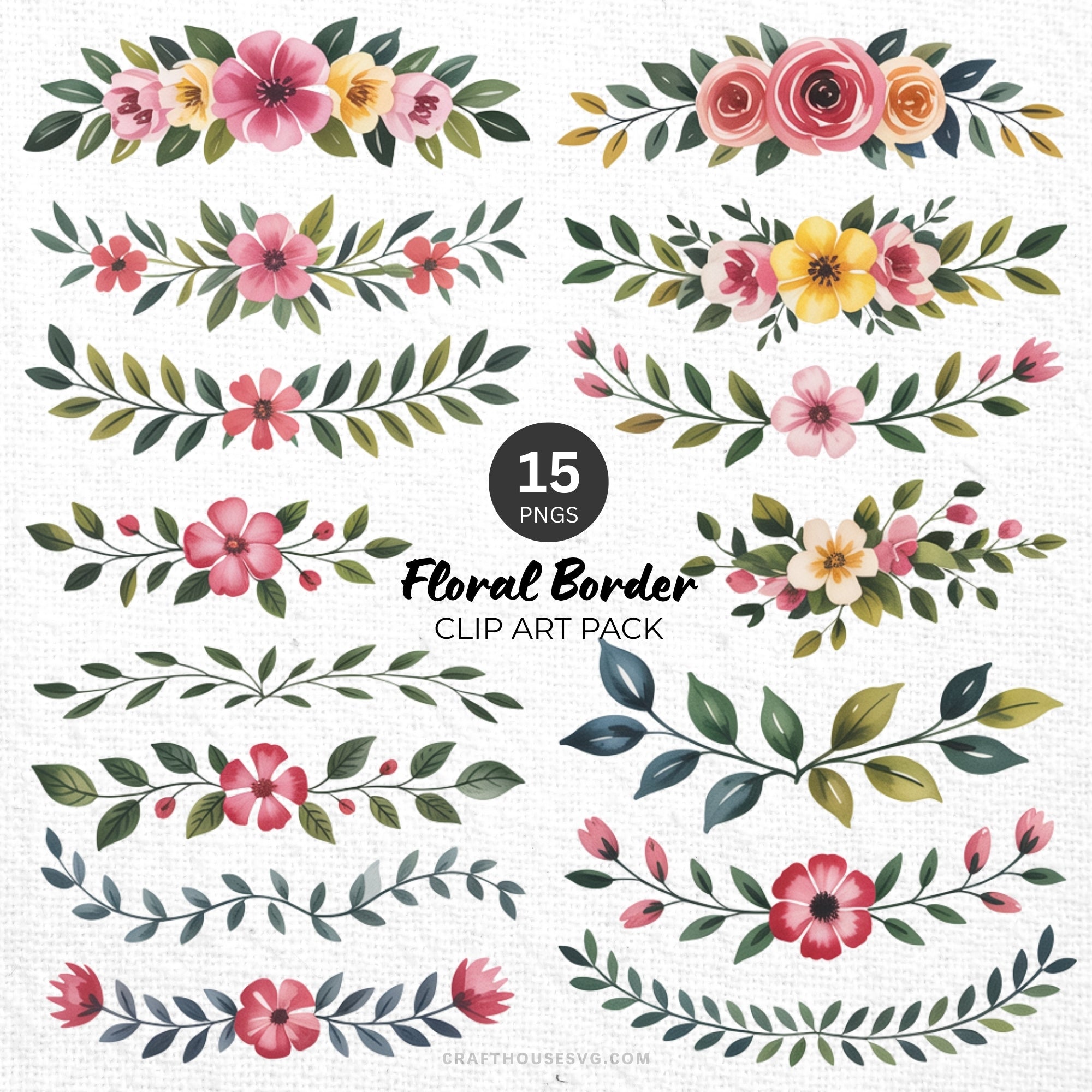 Floral Border Clipart Pack Sublimation Bundle PNG - Craft House SVG