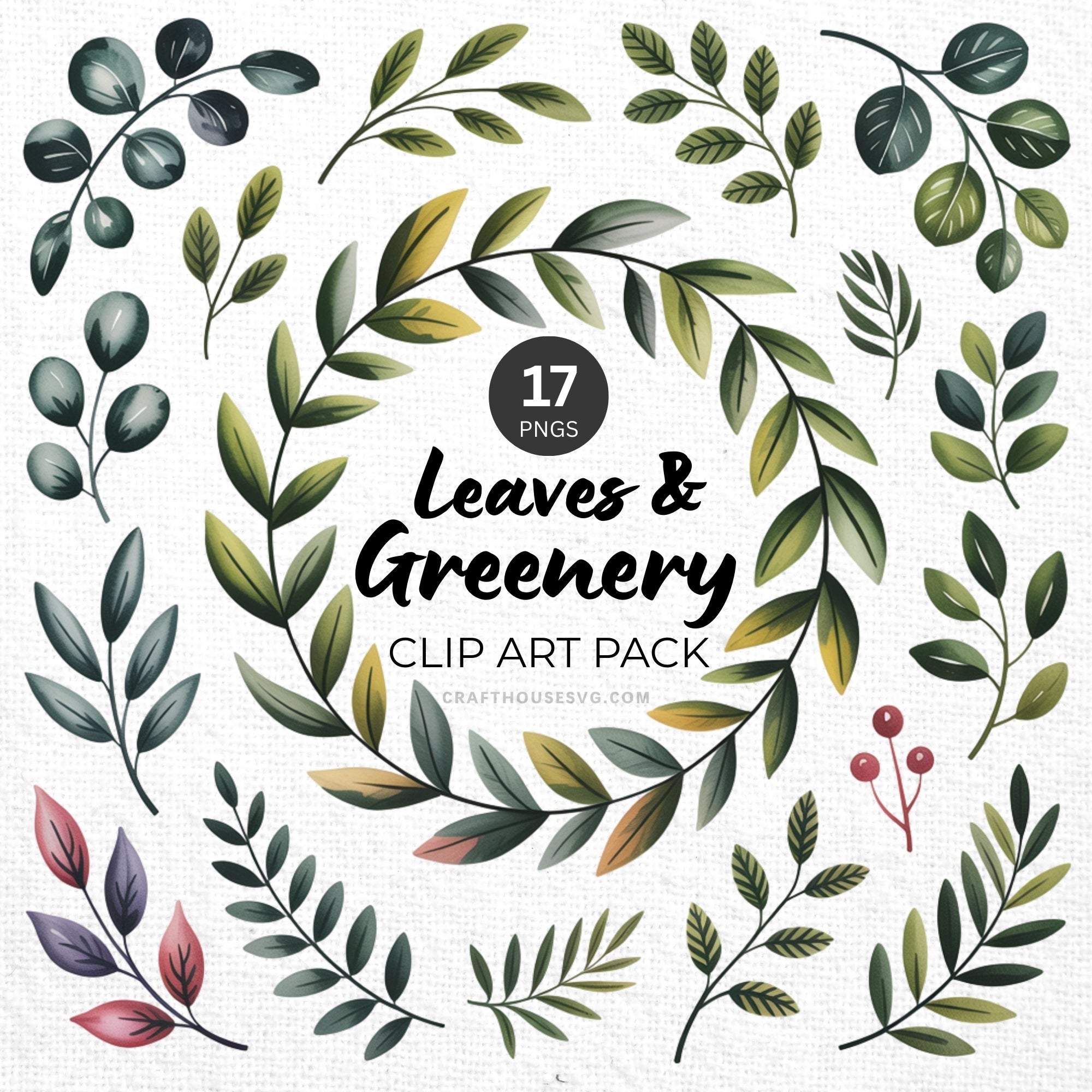 Greenery Clipart Pack Sublimation Bundle PNG - Craft House SVG