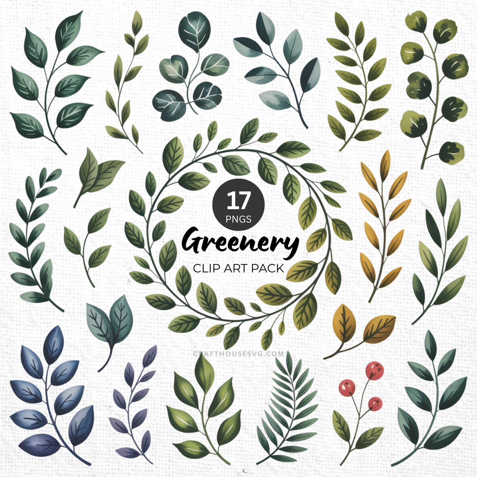 Greenery Clipart Pack Sublimation Bundle PNG - Craft House SVG