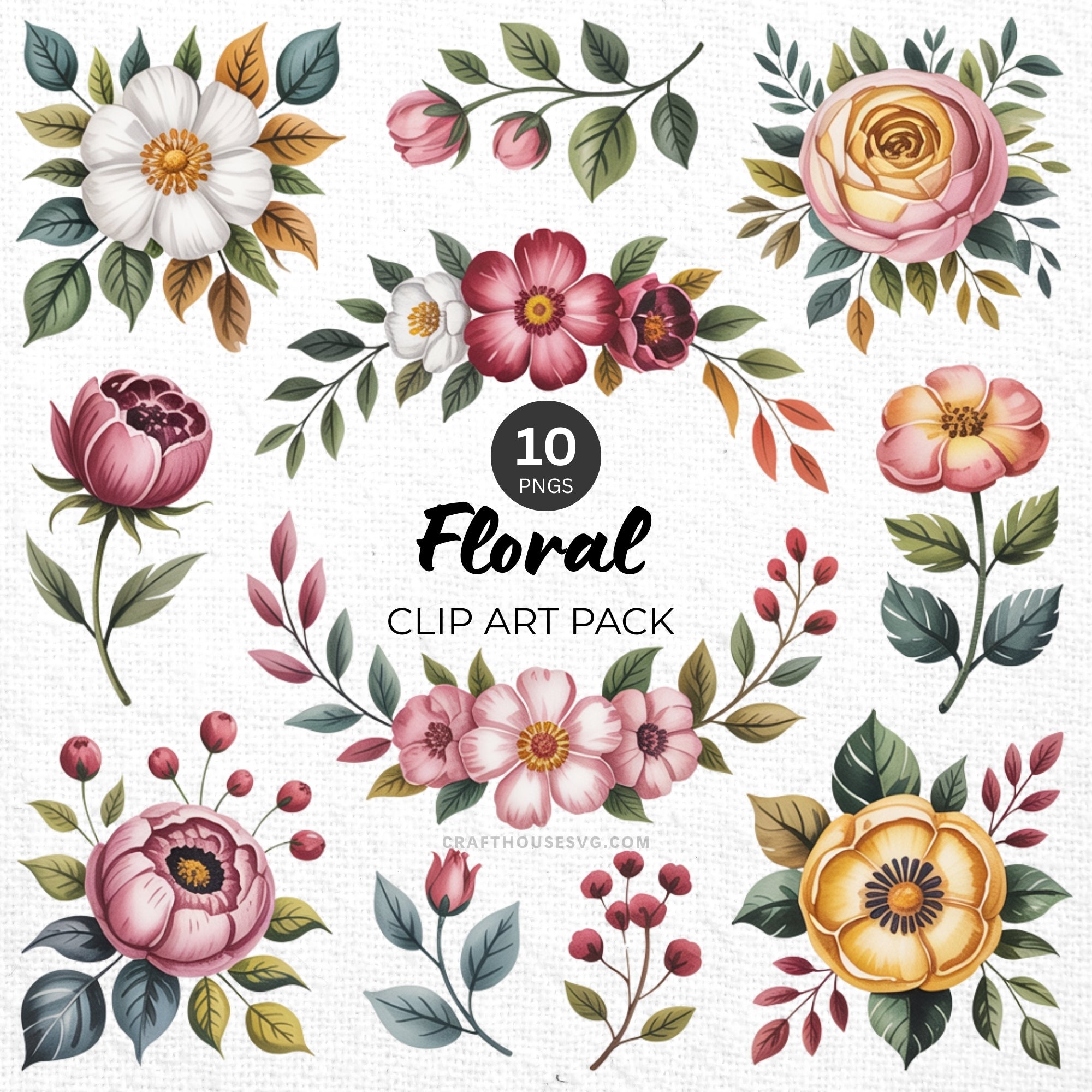 Floral Clipart Pack Sublimation Bundle PNG - Craft House SVG