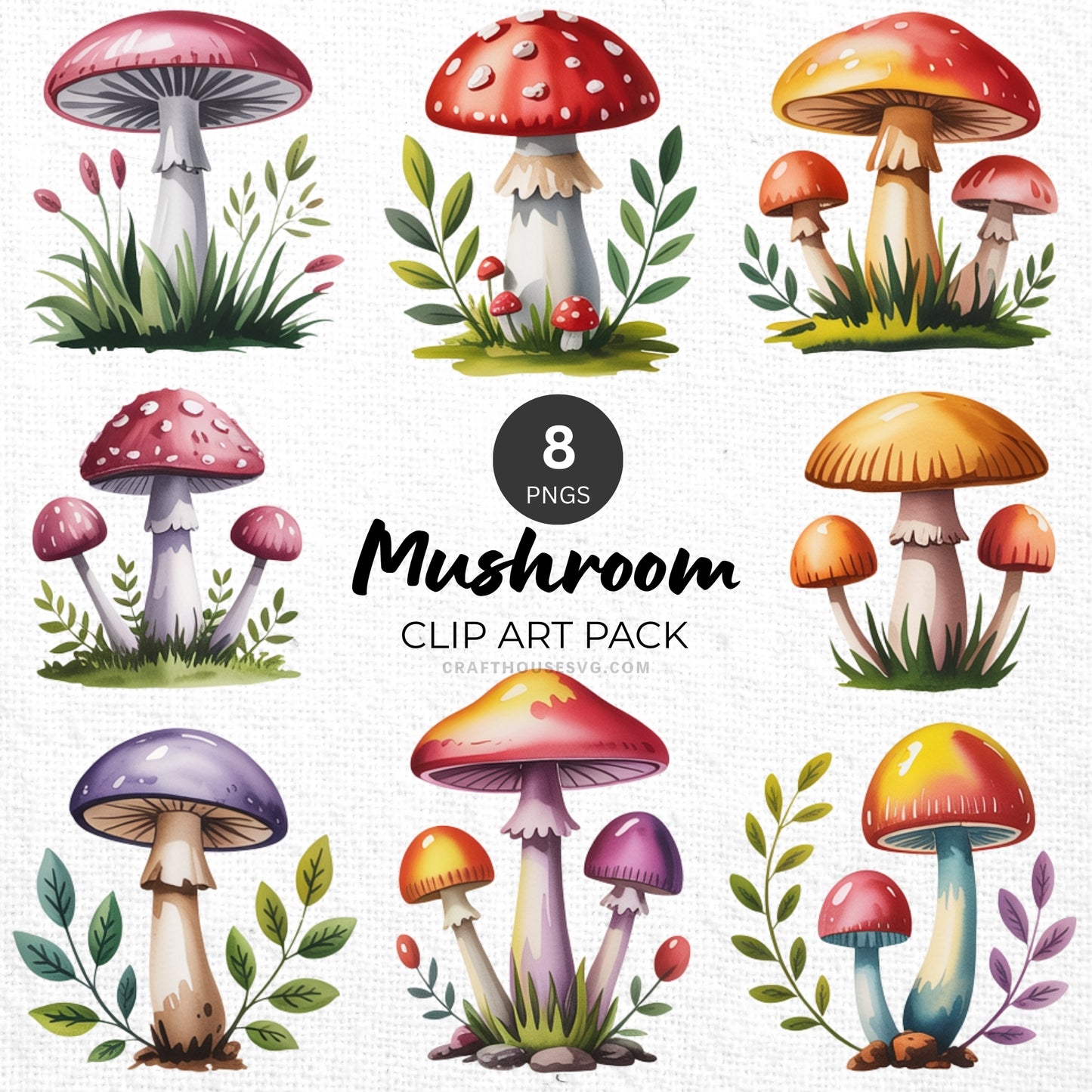 Mushroom Clipart Pack Sublimation Bundle PNG