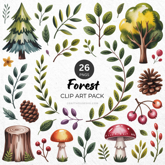 Forest Clipart Pack Sublimation Bundle PNG