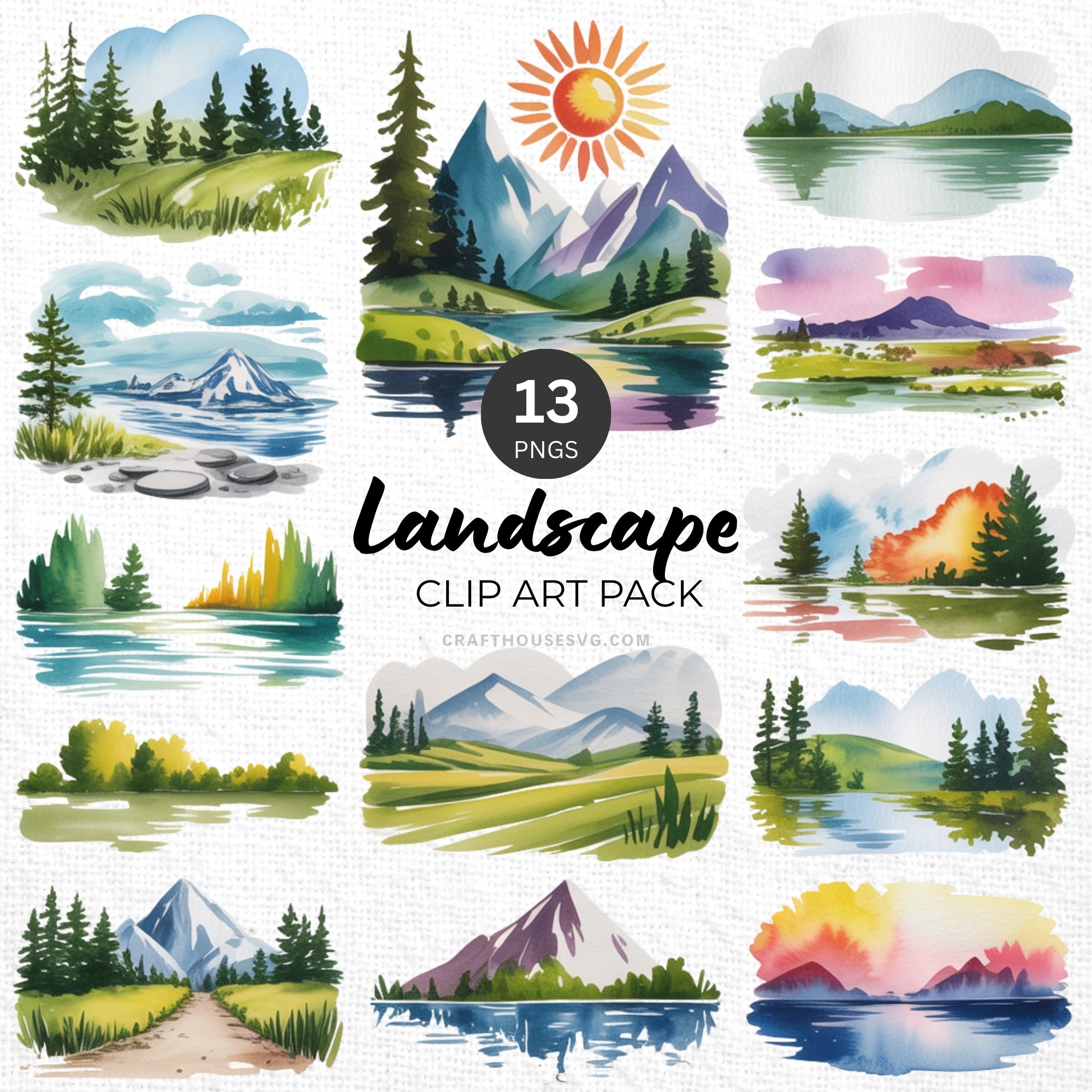 Landscape Clipart Pack Sublimation Bundle PNG - Craft House SVG