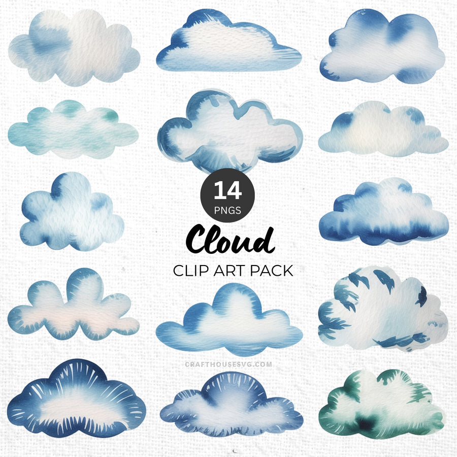 Cloud Clipart Pack Sublimation Bundle PNG - Craft House SVG