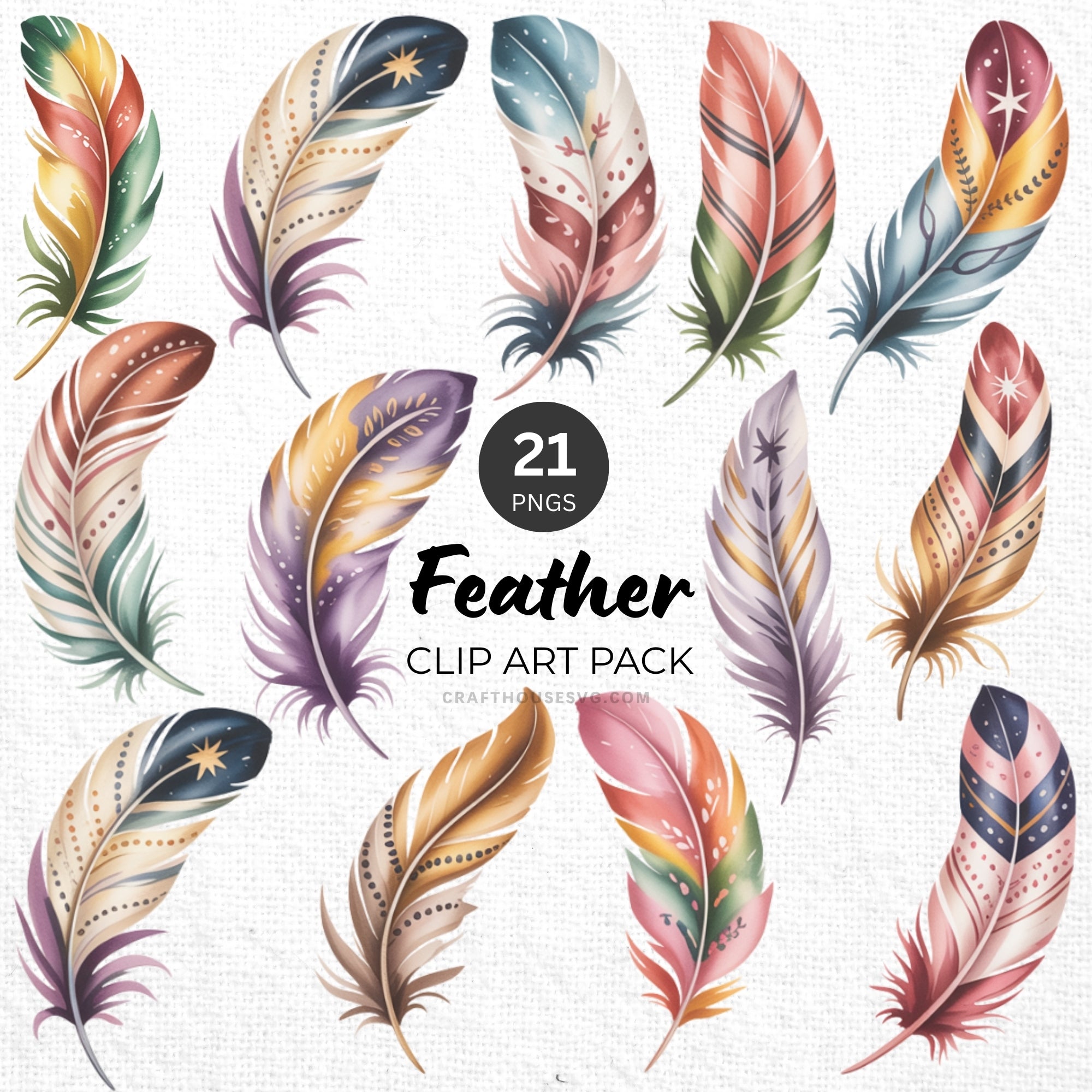 Feather Clipart Pack Sublimation Bundle PNG - Craft House SVG