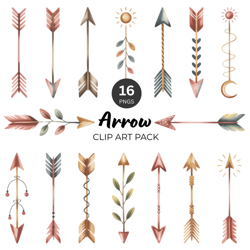 Watercolor Arrow PNG Clipart Pack (16 Designs)