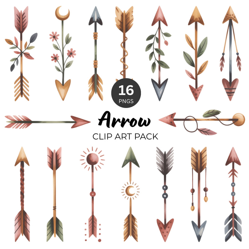 Watercolor Arrow Clipart Set (16 PNGs)