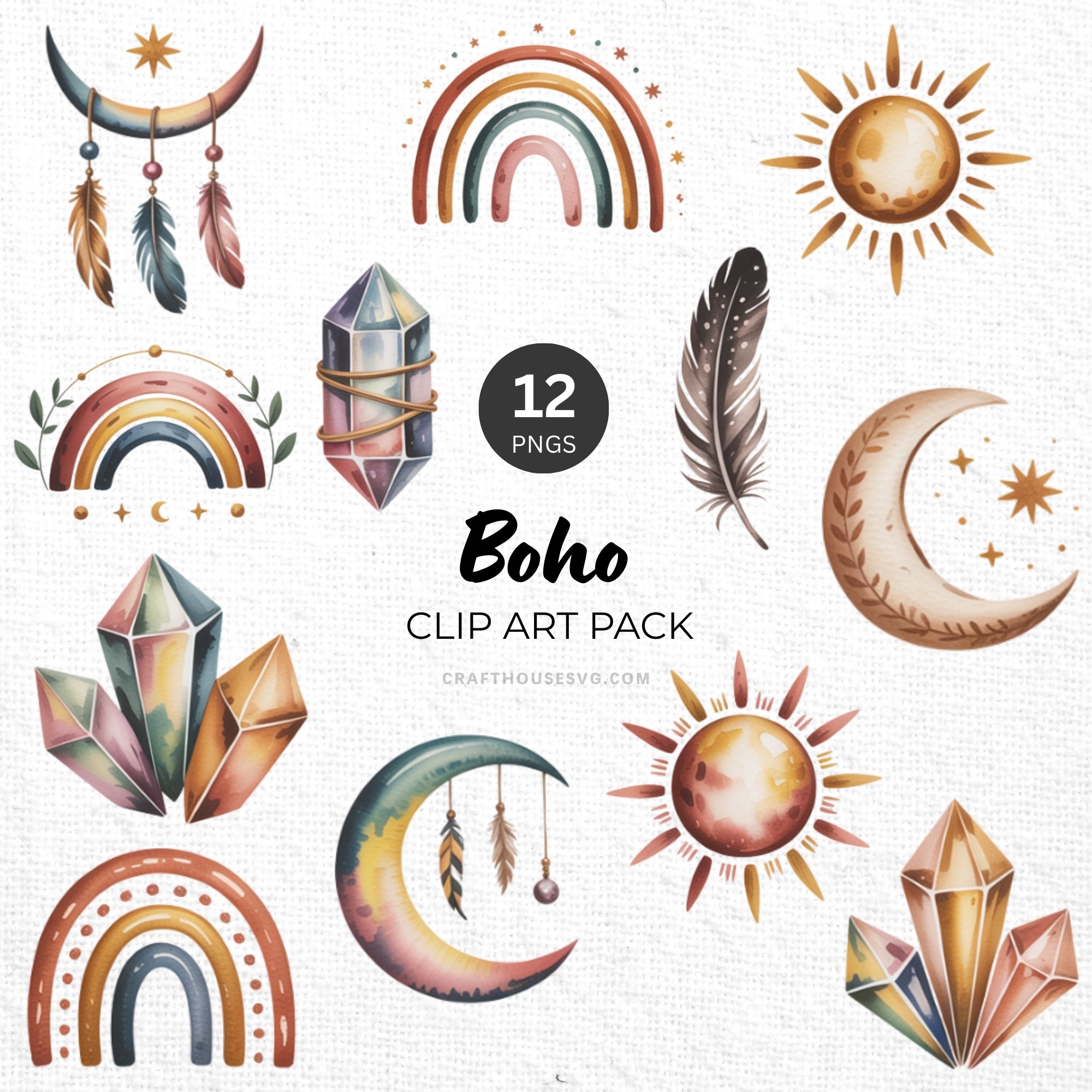 Boho Clipart Pack Sublimation Bundle PNG - Craft House SVG