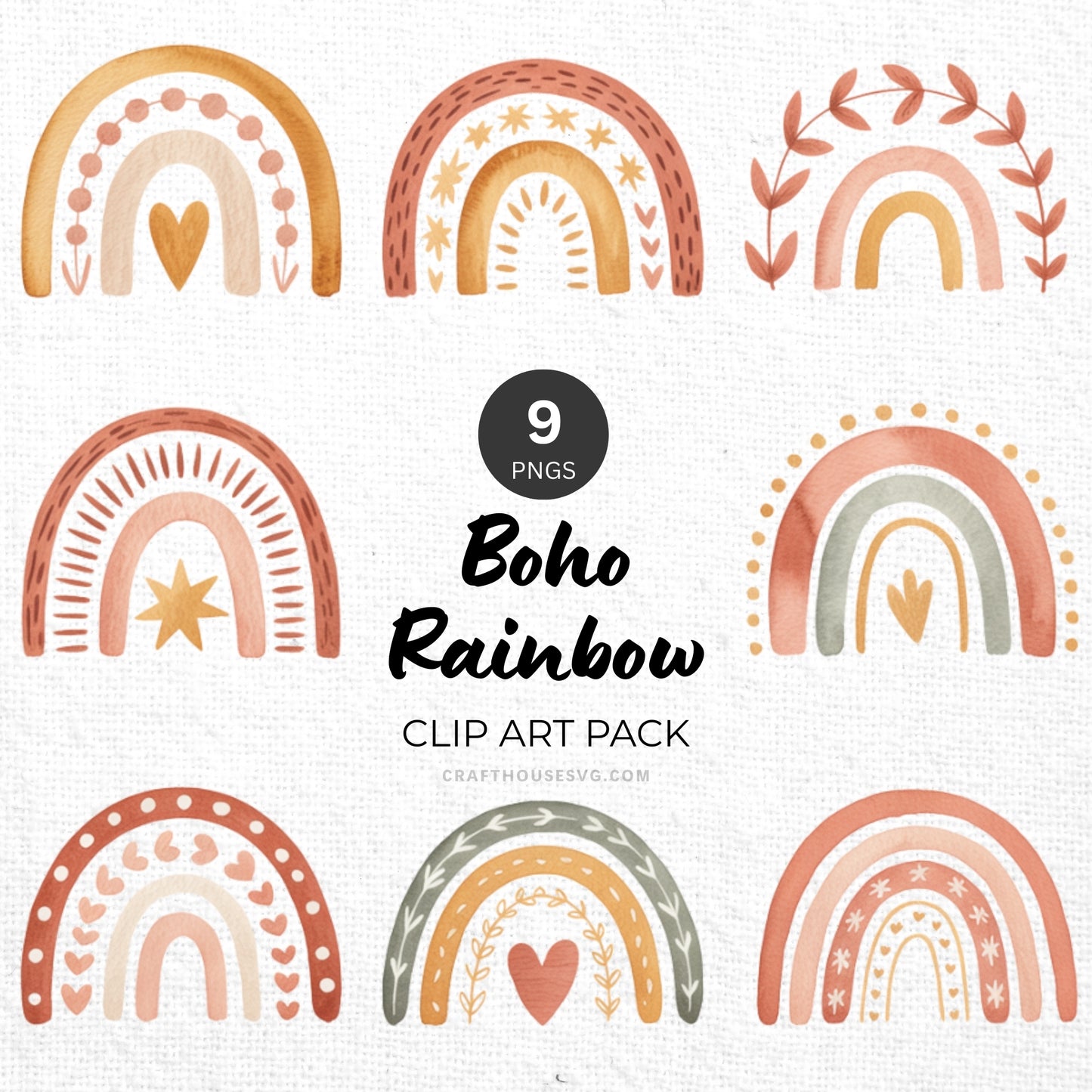 Boho Rainbow Clipart Pack Sublimation Bundle PNG