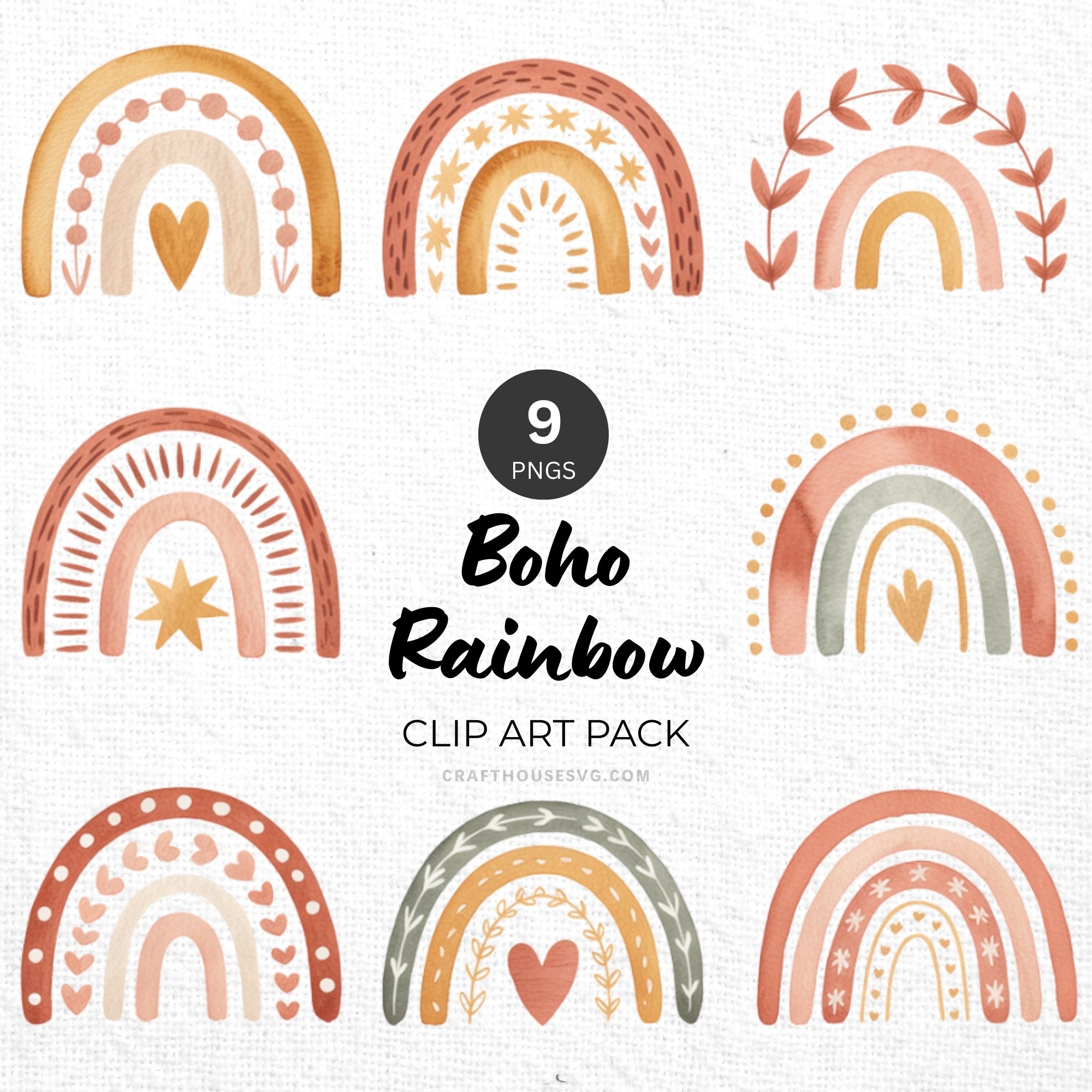Boho Rainbow Clipart Pack Sublimation Bundle PNG - Craft House SVG