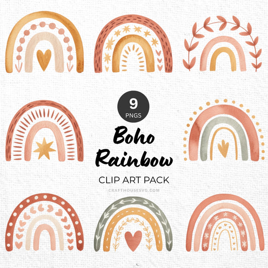 Boho Rainbow Clipart Pack Sublimation Bundle PNG