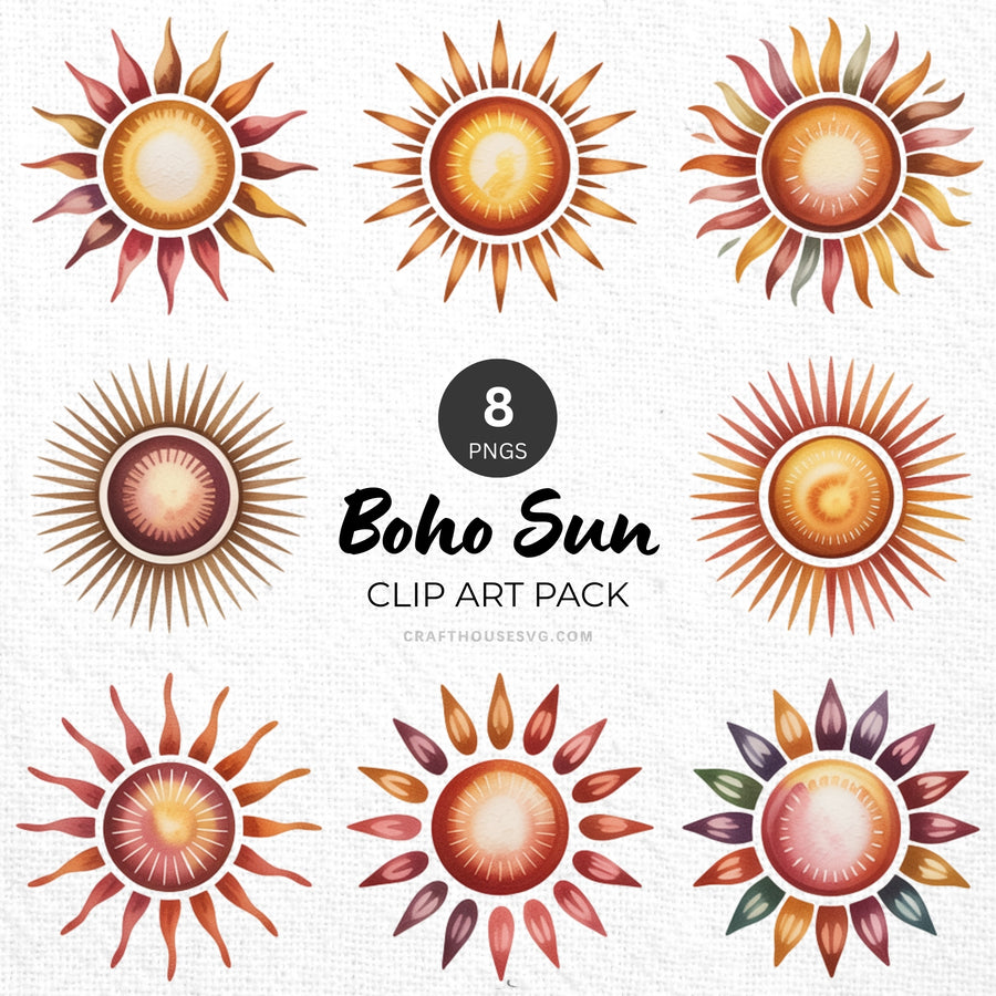 Boho Sun Clipart Pack Sublimation Bundle PNG - Craft House SVG