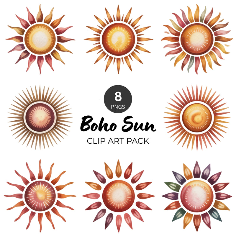 Boho Sun PNG Clipart Pack