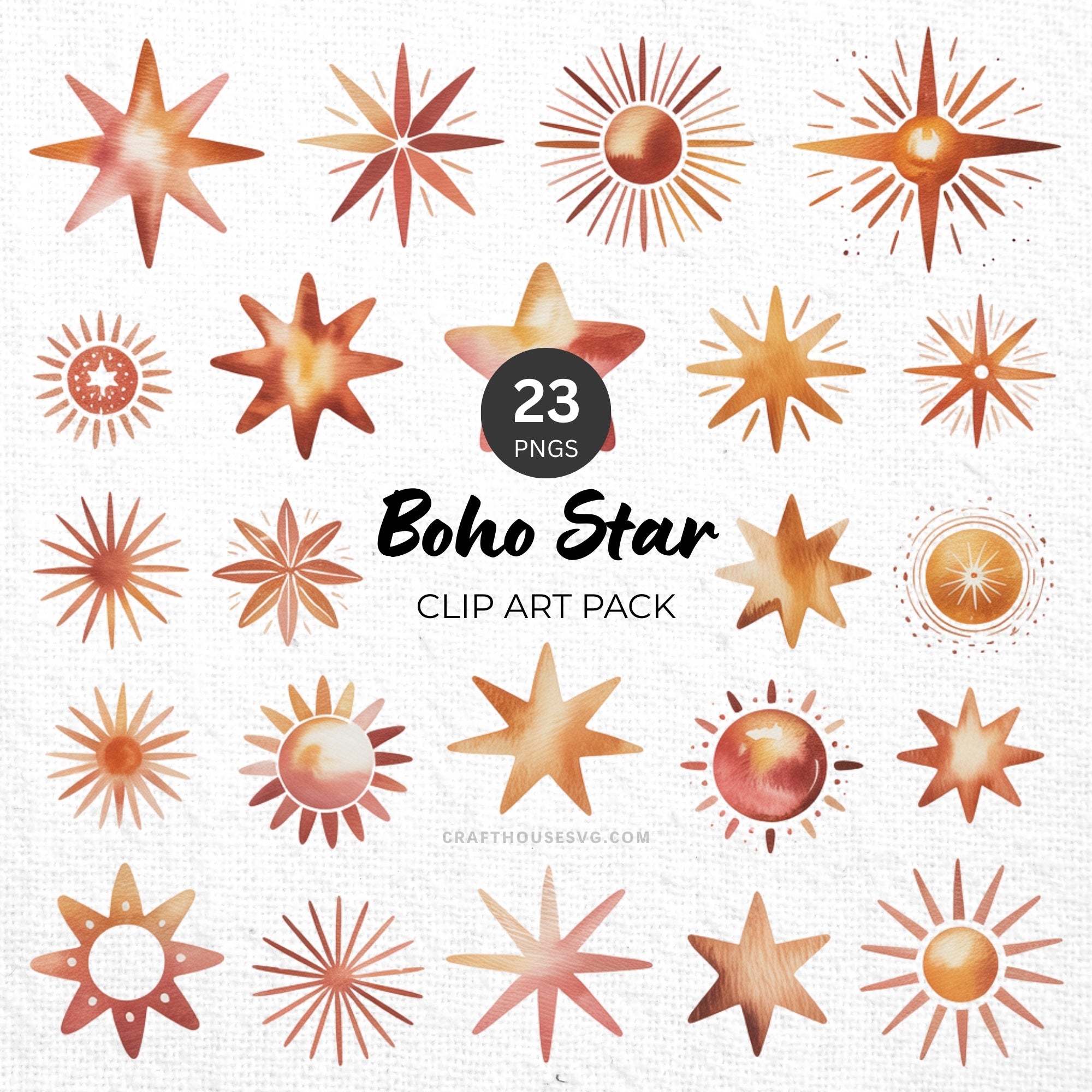 Boho Star Clipart Pack Sublimation Bundle PNG - Craft House SVG