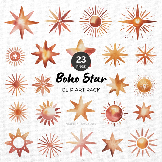 Boho Star Clipart Pack Sublimation Bundle PNG