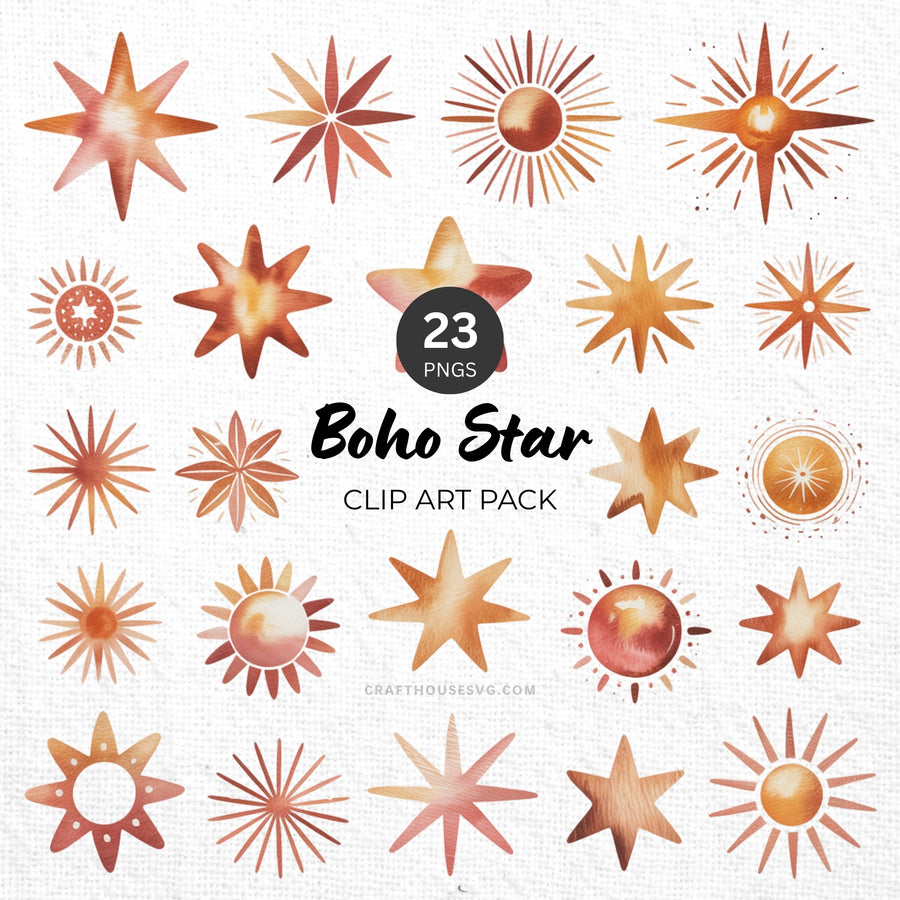 Boho Star Clipart Pack Sublimation Bundle PNG - Craft House SVG