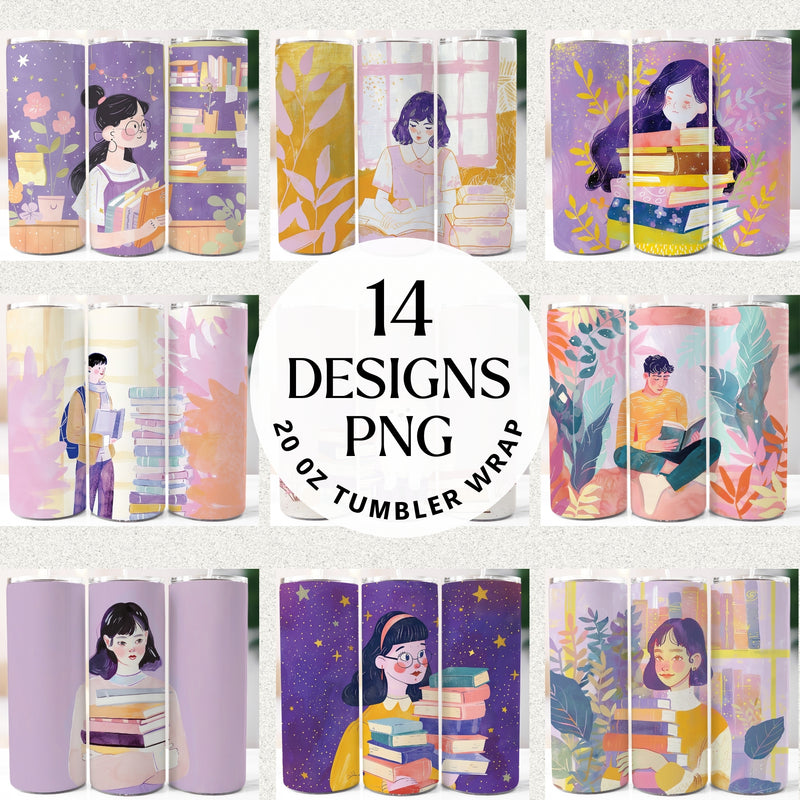 Book Lovers 20oz Tumbler Wrap Sublimation PNG Bundle