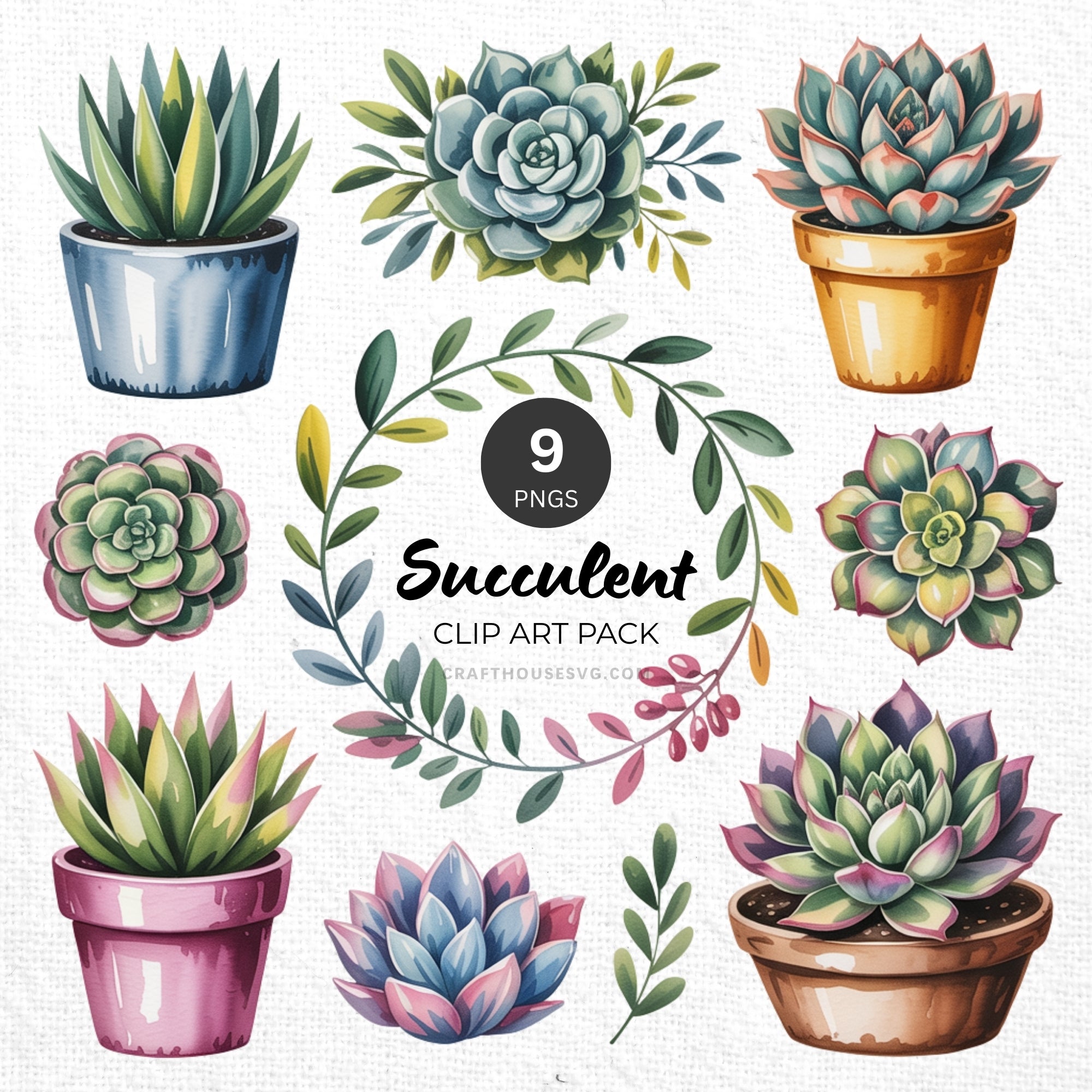 Succulent Clipart Pack Sublimation Bundle PNG - Craft House SVG