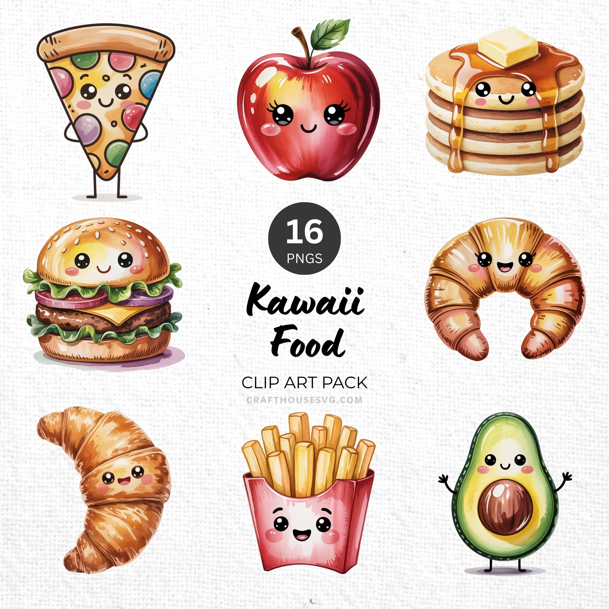 Kawaii Food Clipart Pack Sublimation Bundle PNG