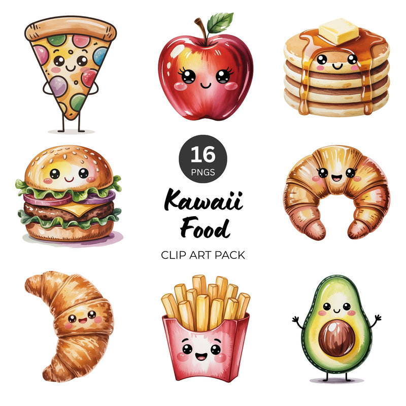 Kawaii Food PNG Clipart Pack – 16 Cute Graphics