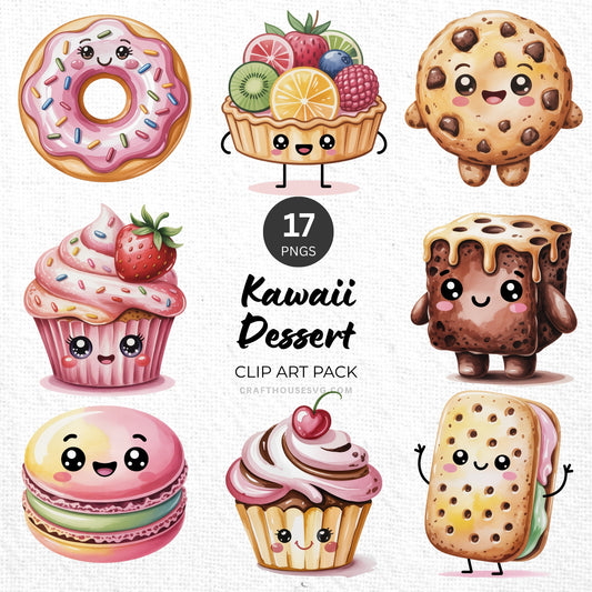 Kawaii Dessert Clipart Pack Sublimation Bundle PNG