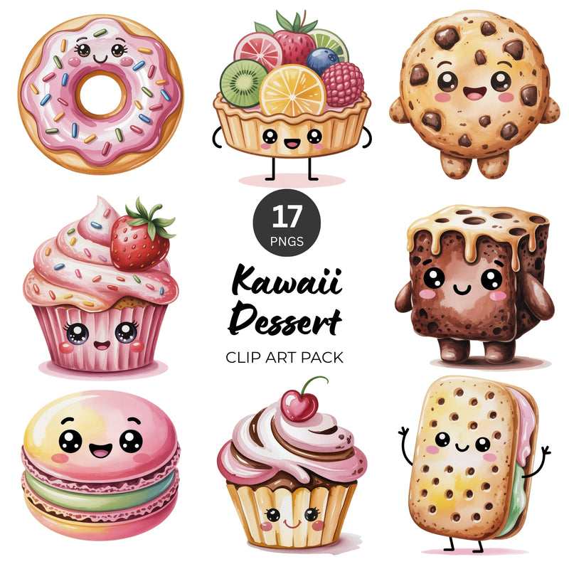 Kawaii Dessert PNG Clipart Pack – 17 Cute Sweets