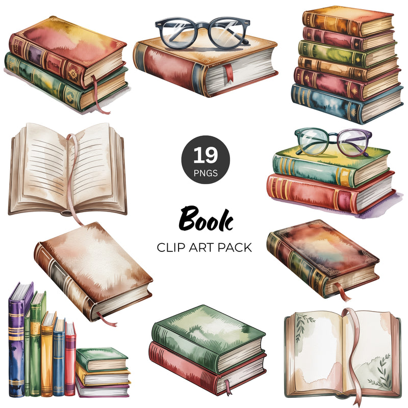Watercolor Book Clipart PNG Pack