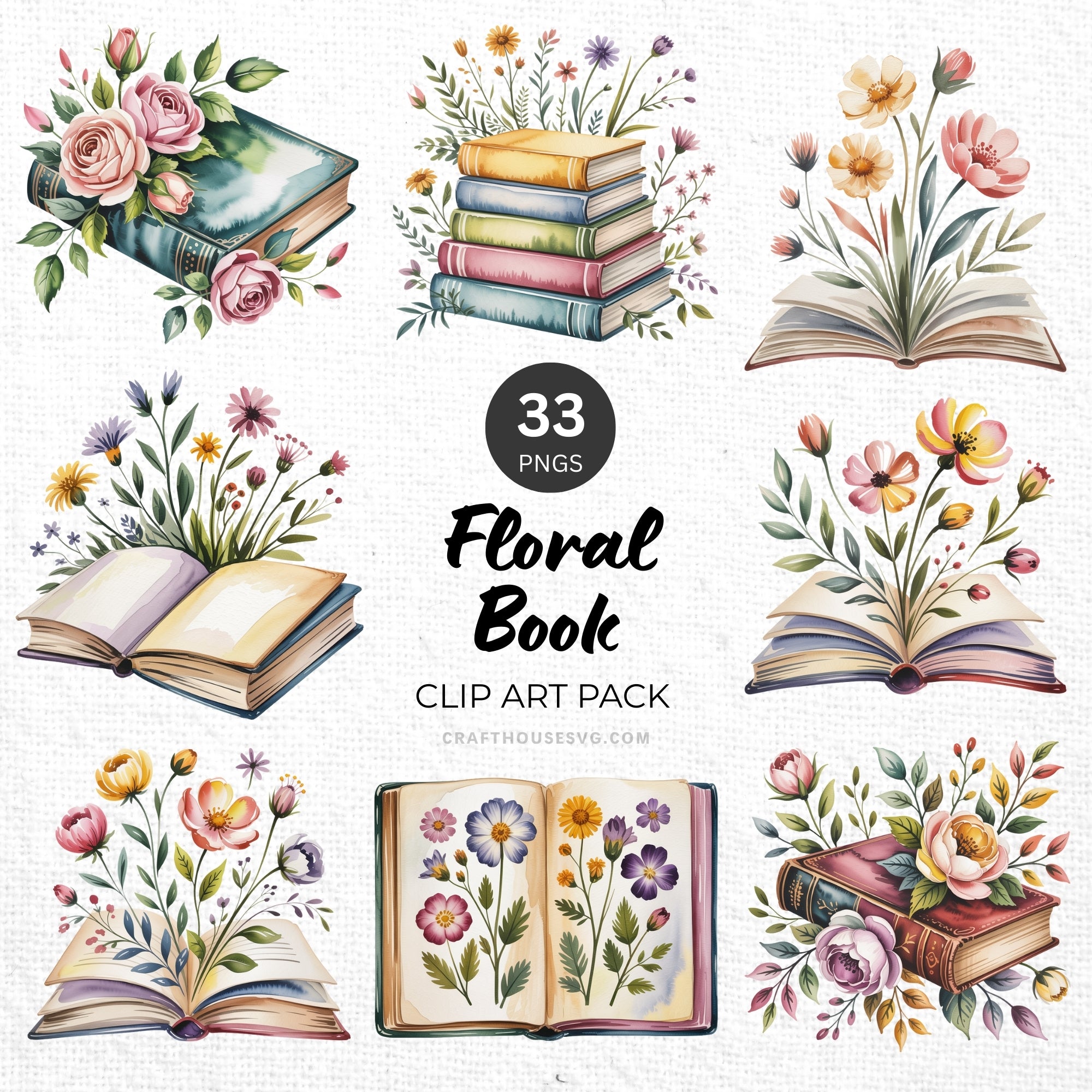 Floral Book Clipart Pack Sublimation Bundle PNG