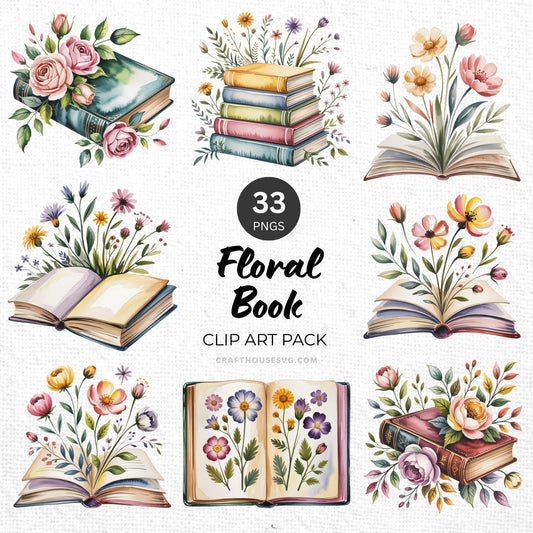 Floral Book Clipart Pack Sublimation Bundle PNG