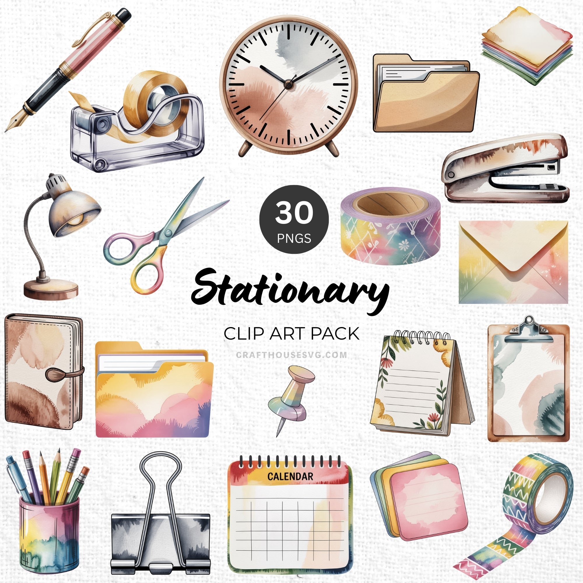 Stationary Clipart Pack Sublimation Bundle PNG - Craft House SVG