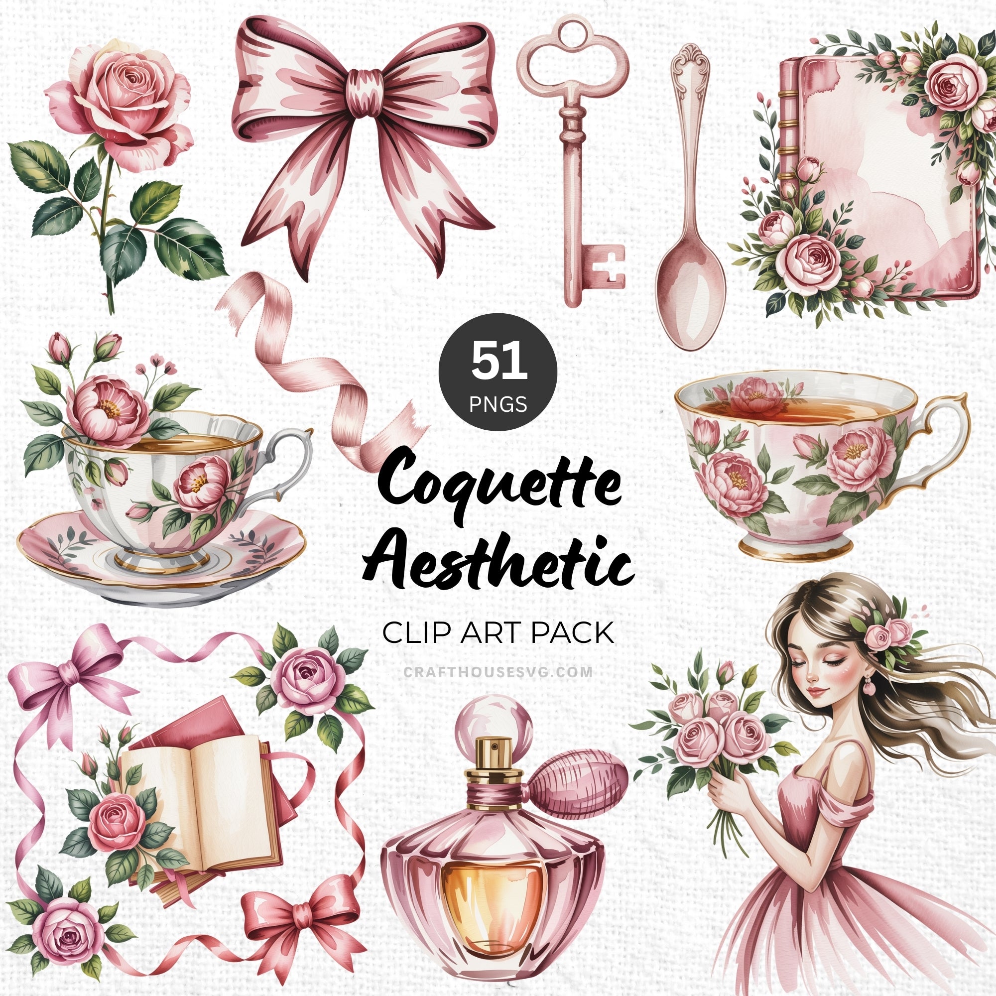 Coquette Aesthetic Clipart Pack Sublimation Bundle PNG - Craft House SVG