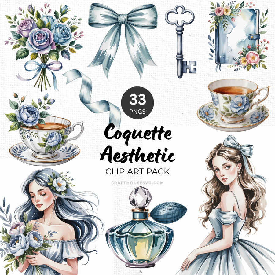 Blue Coquette Aesthetic Clipart Pack Sublimation Bundle PNG - Craft House SVG