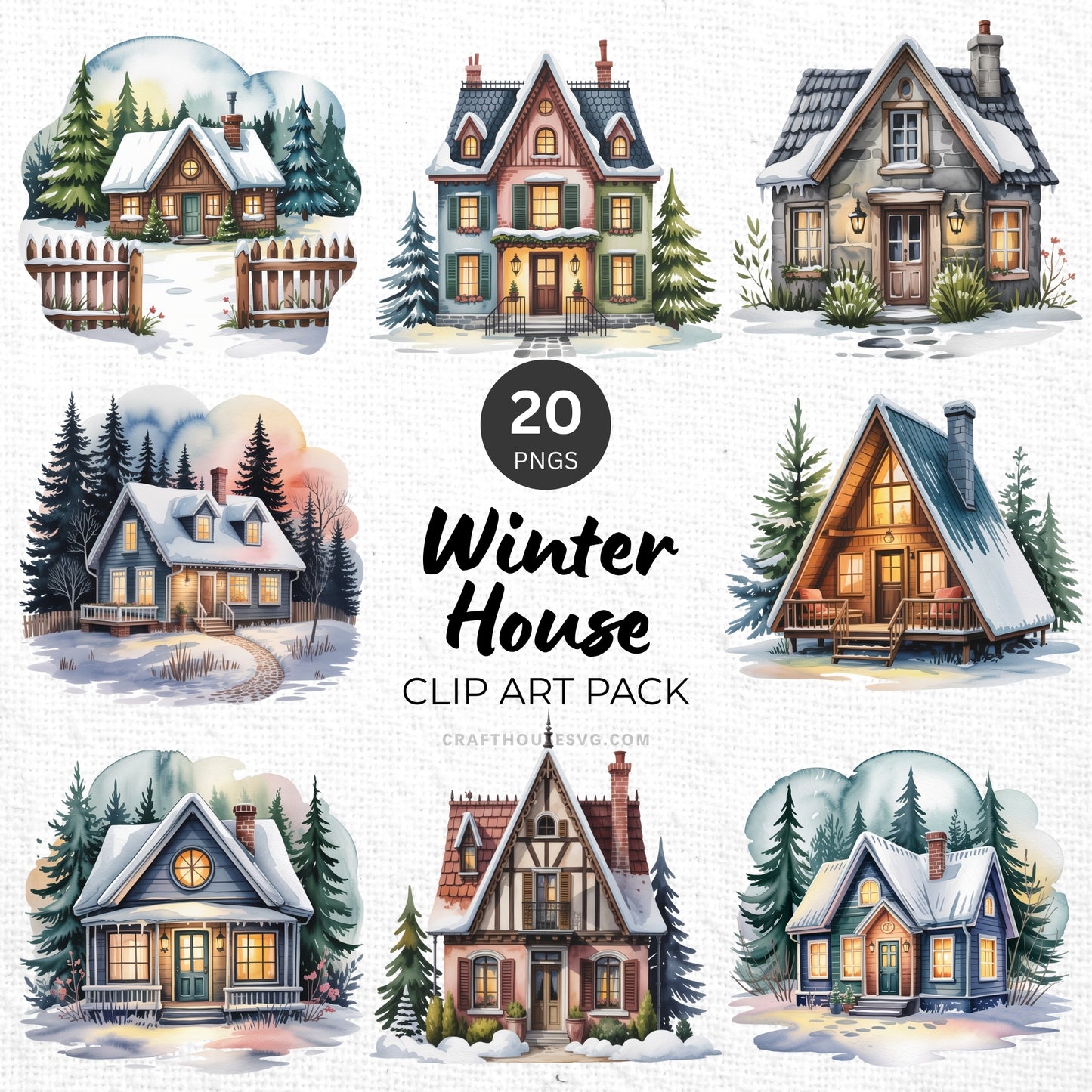 Winter House Clipart Pack Sublimation Bundle PNG