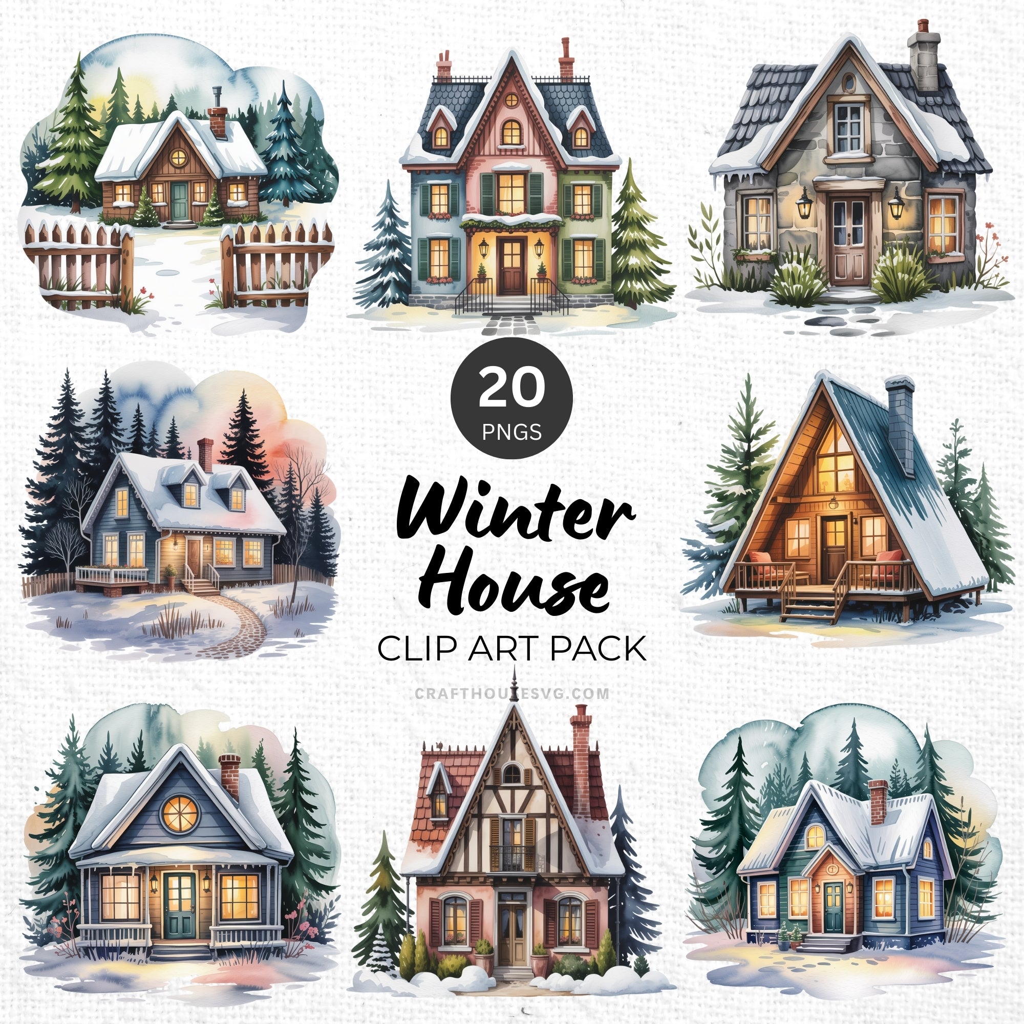 Winter House Clipart Pack Sublimation Bundle PNG - Craft House SVG
