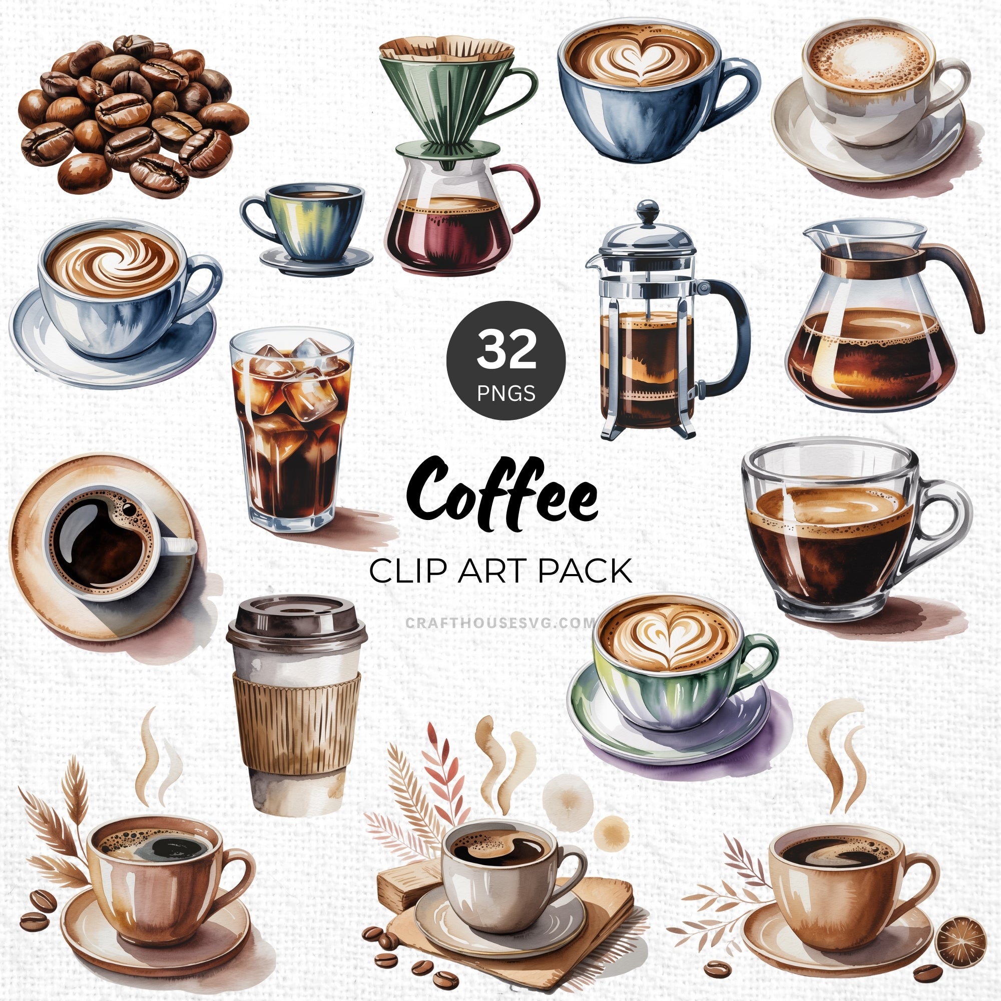 Coffee Clipart Pack Sublimation Bundle PNG